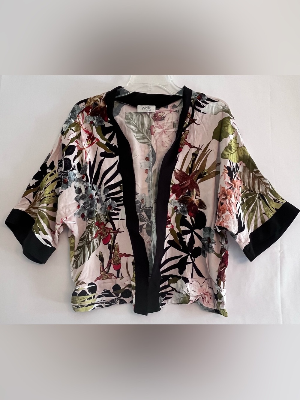 Tropical Floral Kimono Cardigan Open Front Wrap Boho Petite S